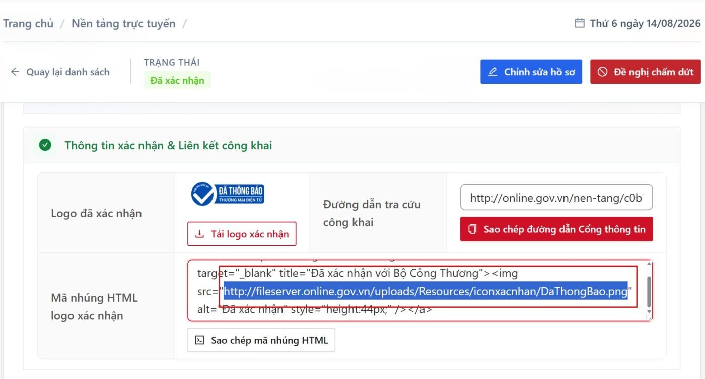 Tải logo đã thông báo tại email