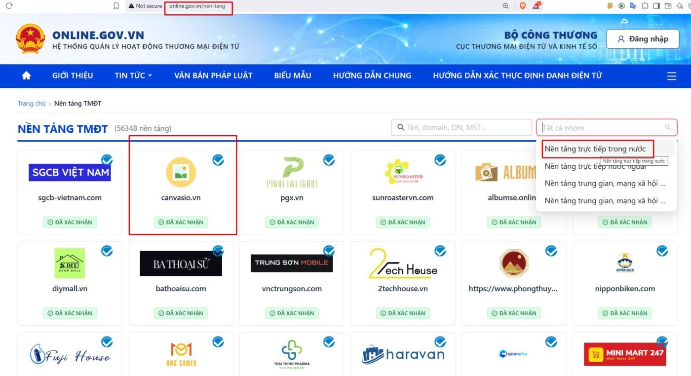 Kiểm tra trực tiếp tại danh sách Nền tảng TMĐT trên Online.gov.vn