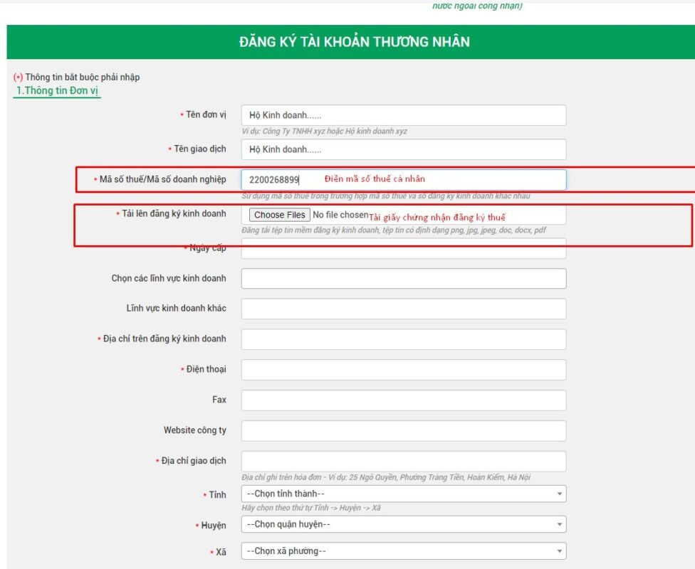 Nhập thông tin mã số thuế cá nhân