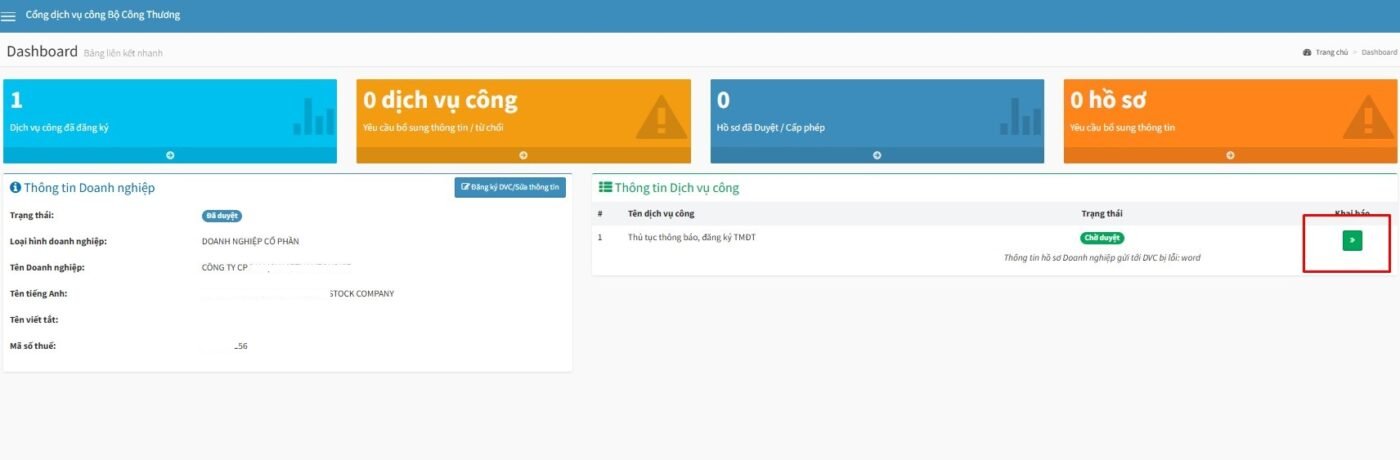 Link thực hiện thông báo website với BCT