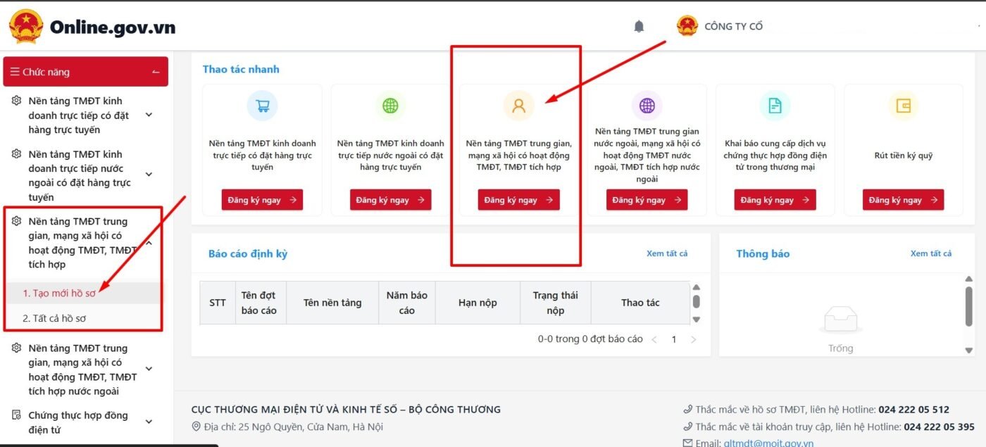 Tạo hồ sơ mới nền tảng thương mại điện tử trung gian