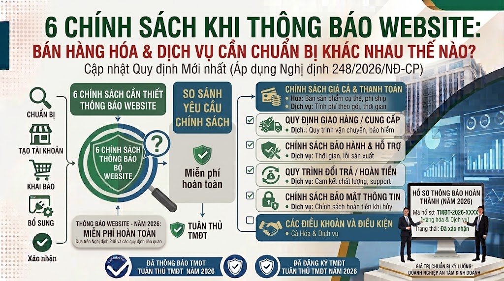 6 chính sách khi thông báo website: Bán hàng hóa và dịch vụ cần chuẩn bị khác nhau thế nào?
