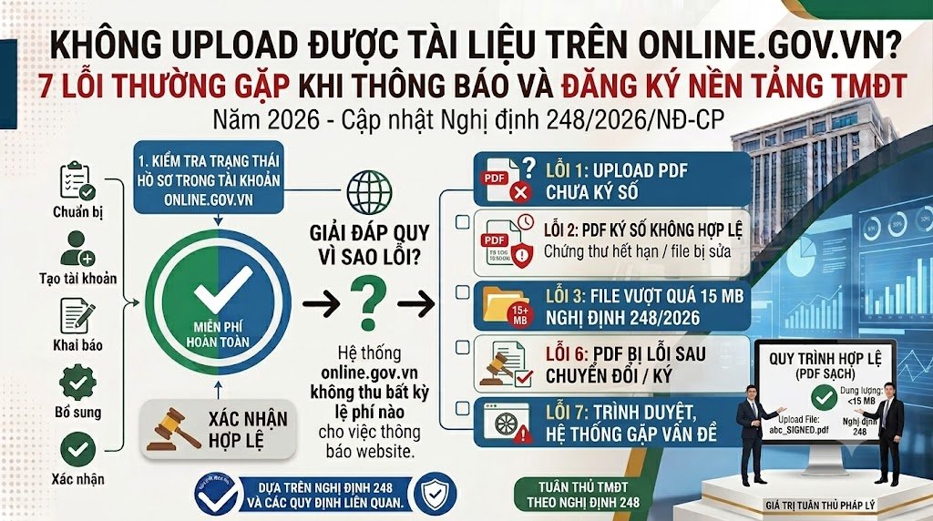Không upload được tài liệu trên Online.gov.vn? 7 lỗi thường gặp khi Thông báo và Đăng ký nền tảng TMĐT
