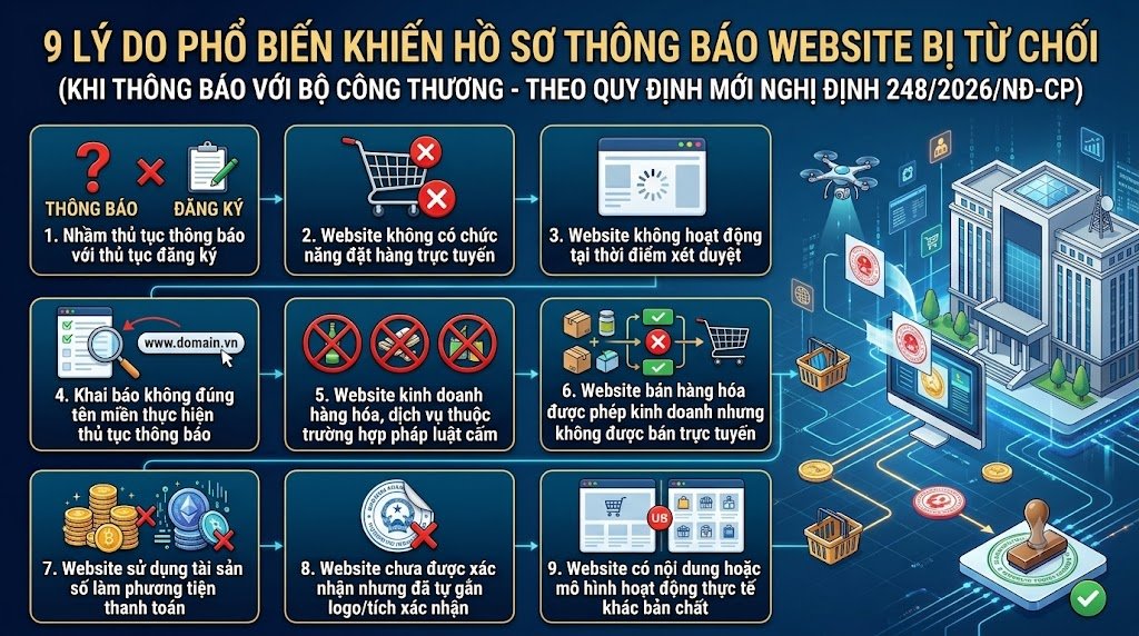 9 lý do phổ biến khiến hồ sơ thông báo website với Bộ Công Thương bị từ chối