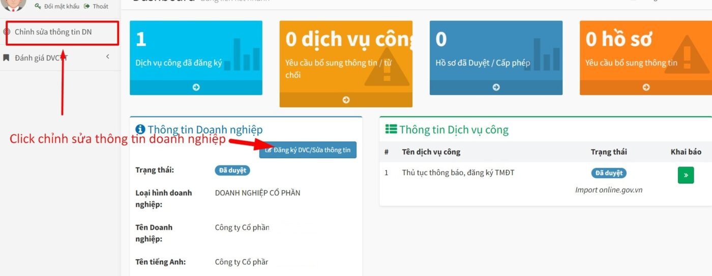Chỉnh sửa thông tin doanh nghiệp