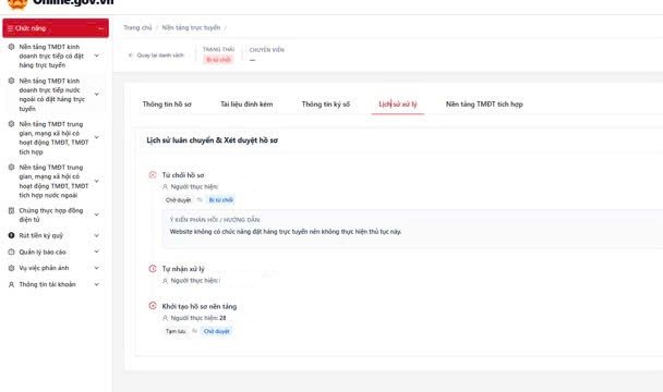 Từ chối với lý do website không có đặt hàng trực tuyến