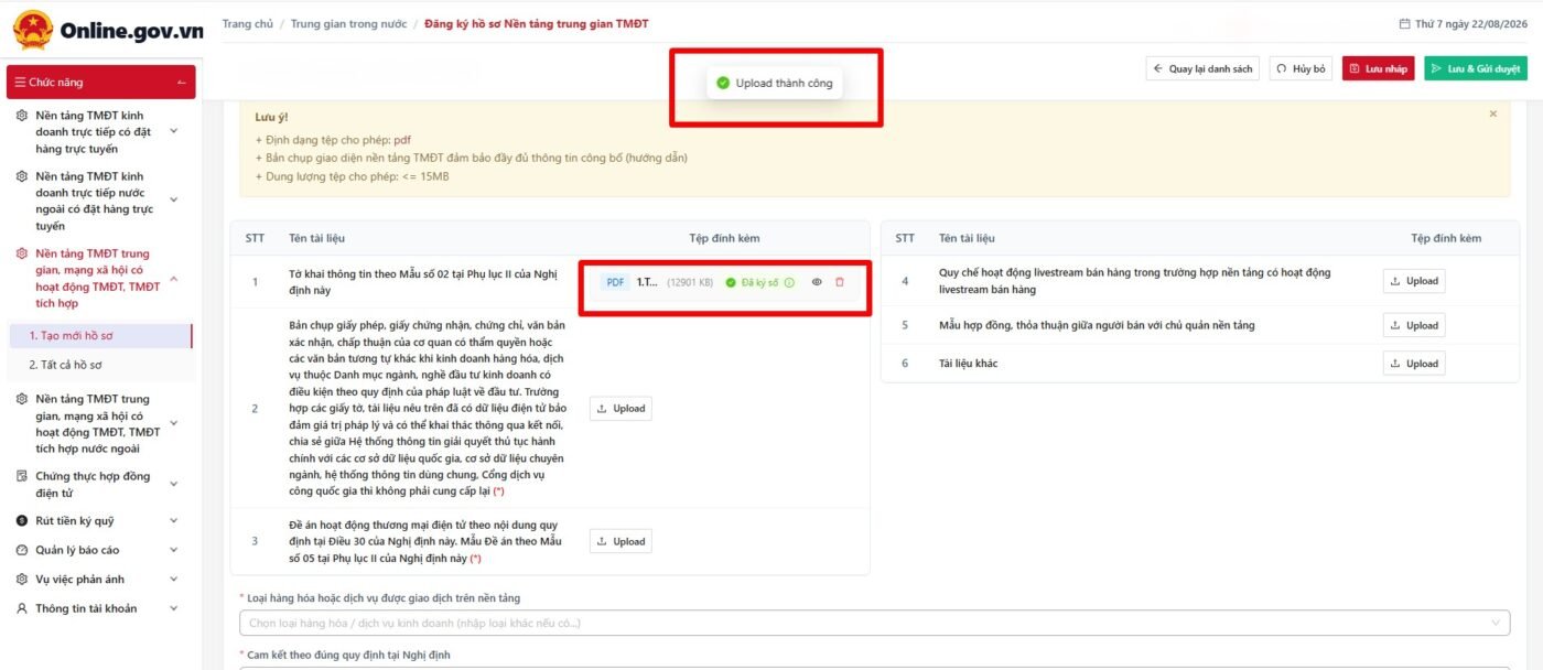 Upload tài liệu dành cho đăng ký thành công
