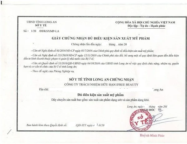 Giấy chứng nhận đủ điều kiện sản xuất mỹ phẩm
