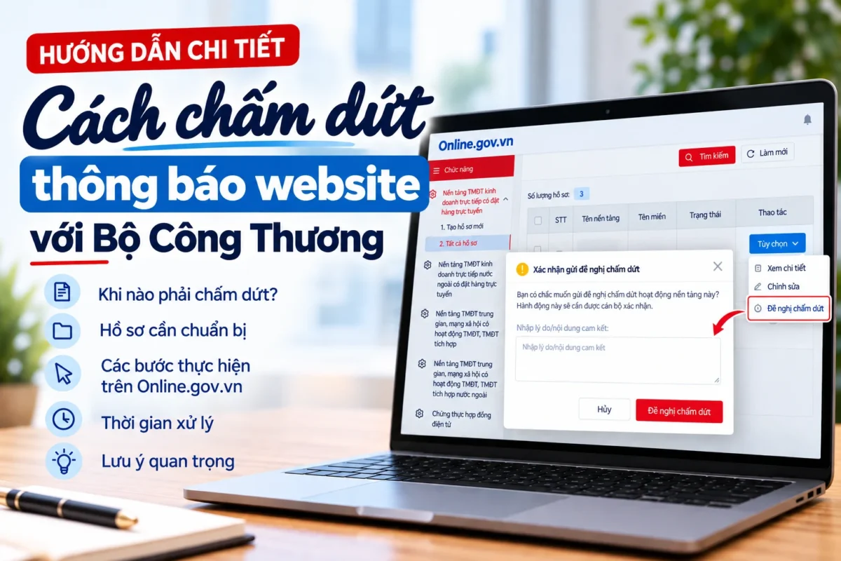 Cách chấm dứt thông báo website với Bộ Công Thương