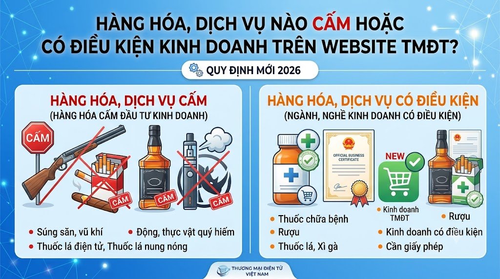 Hàng hóa, dịch vụ nào cấm hoặc có điều kiện khi kinh doanh trên website thương mại điện tử?