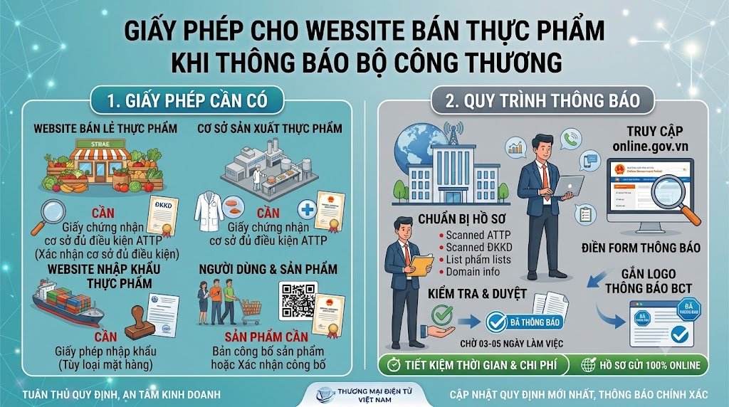 Website bán thực phẩm cần giấy phép gì khi thông báo Bộ Công Thương?