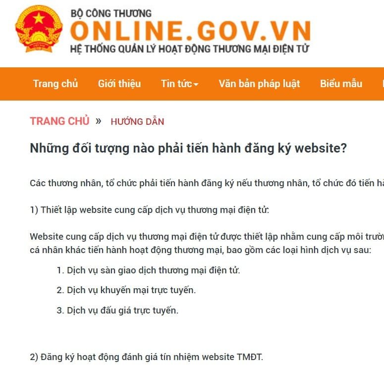 Không Đăng ký Website Với Bộ Công Thương