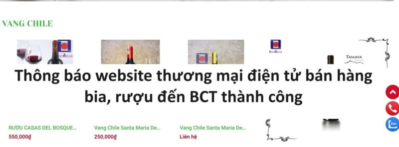 Thông báo website thương mại điện tử bán hàng bia, rượu đến BCT thành công