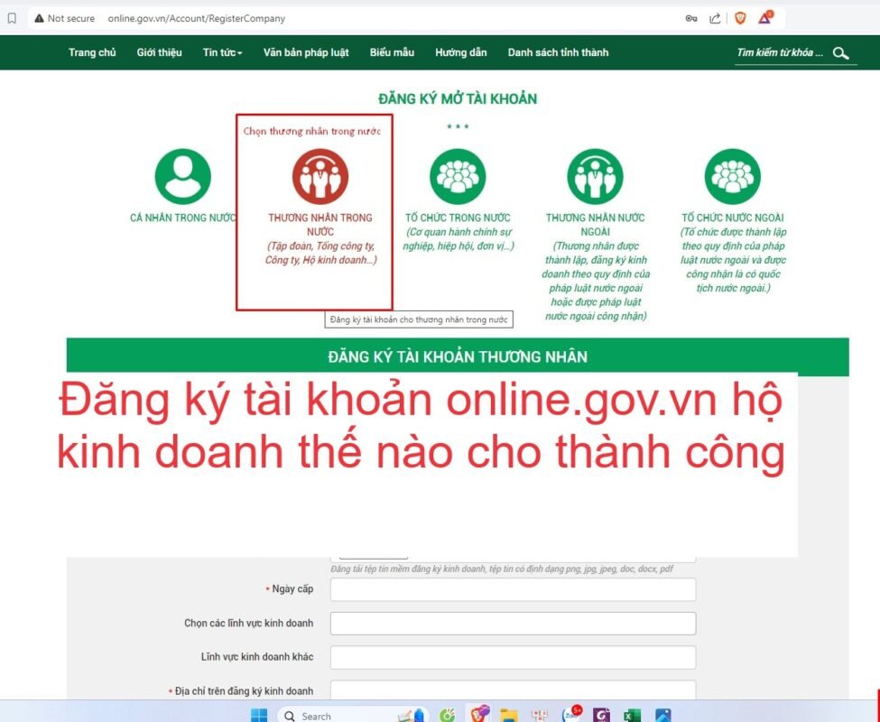 Đăng ký tài khoản online.gov.vn hộ kinh doanh thế nào cho thành công