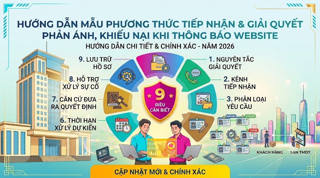 Hướng dẫn mẫu Phương thức tiếp nhận và giải quyết phản ánh, khiếu nại khi thông báo website