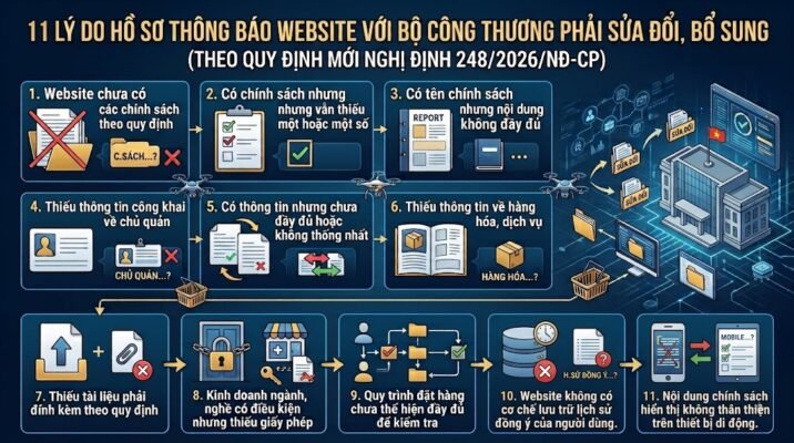 11 lý do hồ sơ thông báo website với Bộ Công Thương phải sửa đổi, bổ sung