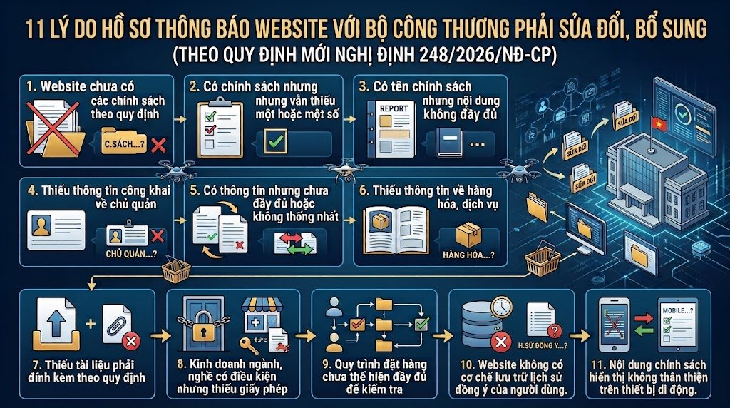 11 lý do hồ sơ thông báo website với Bộ Công Thương phải sửa đổi, bổ sung