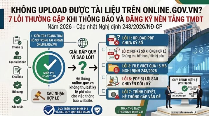 Không upload được tài liệu trên Online.gov.vn? 7 lỗi thường gặp khi Thông báo và Đăng ký nền tảng TMĐT