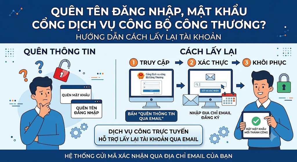 Quên tên đăng nhập, mật khẩu Cổng Dịch vụ công Bộ Công Thương: Cách lấy lại tài khoản