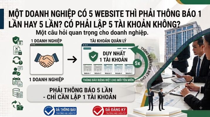 Một doanh nghiệp có 5 website thì phải thông báo 1 lần hay 5 lần? Có phải lập 5 tài khoản không?