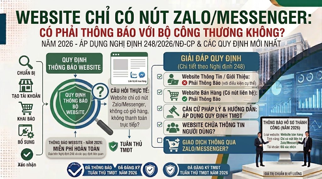 Website chỉ có nút Zalo/Messenger có phải thông báo với Bộ Công Thương không?