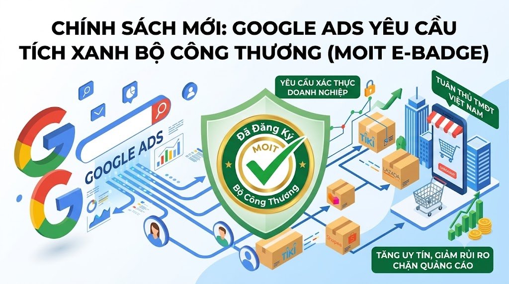 Google Ads yêu cầu tích xanh Bộ Công Thương (MOIT e-badge)