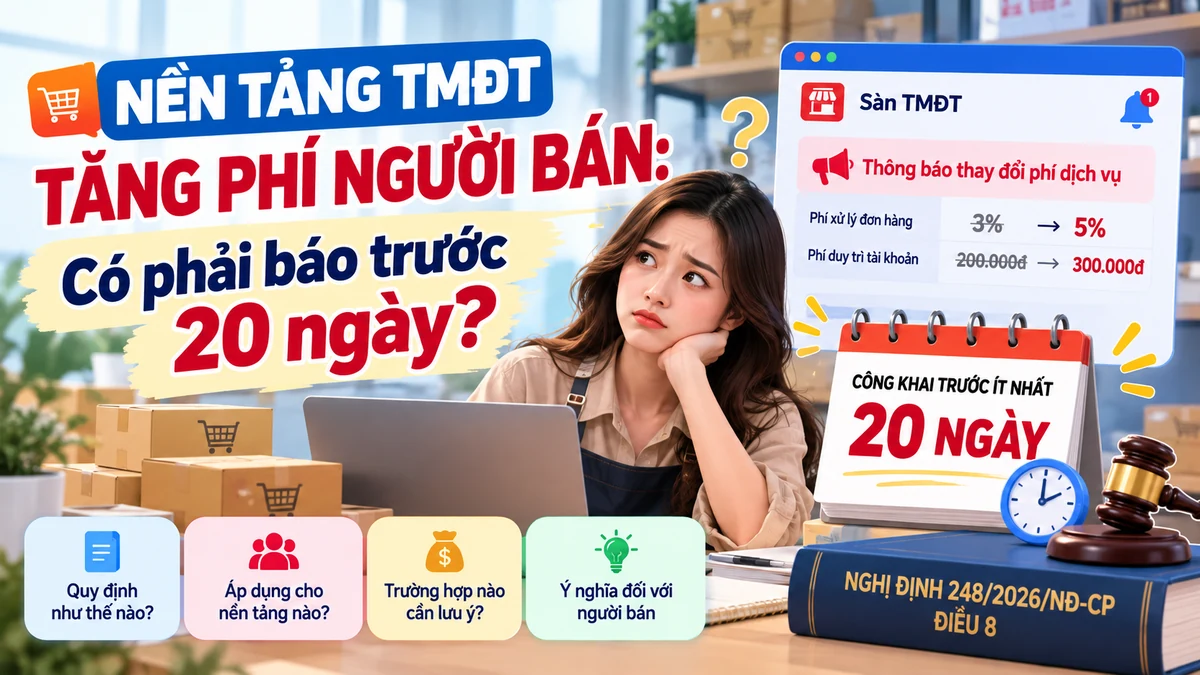 Nền tảng TMĐT tăng phí người bán: Có phải báo trước 20 ngày?